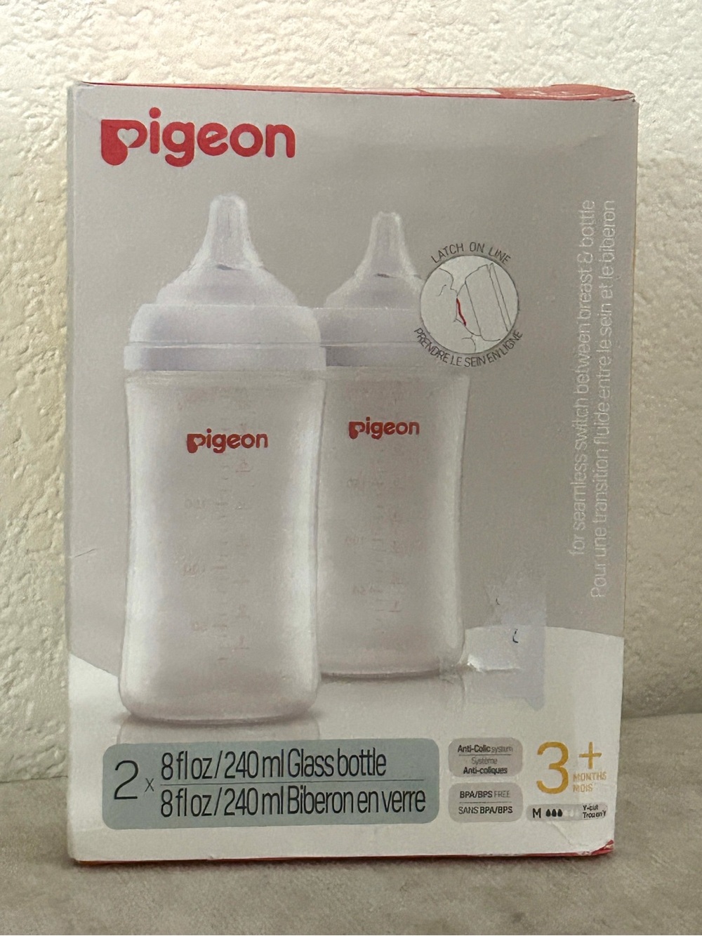 Pigeon Glass Nursing Bottle Wide Neck 2 pack medium flow, wide neck, anti colic